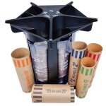 Compteur de pi�ces monnaie en tube trieur avec emballages et organisateur porte - monnaie