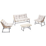 Concept - usine - guahana - salon de jardin avec canap�, fauteuils et table basse rectangulaire beige ...