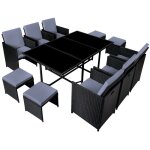Table et chaises 10 places en rsine tresse noir et gris florida