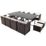 Concept - usine - table et chaises 12 places encastrables rsine marron / blanc miami