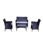 Concept - usine - salon de jardin 4 places en r�sine tress�e noir et blanc mykonos