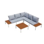 Concept - usine - salon de jardin bas 5 places en aluminium gris et blanc fira