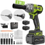 Cl� � chocs sans fil brushles, 520nm boulonneuse a choc avec 2 x 4. 0ah batteries 21v, boulons de roue, ...