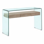 Meubletmoi - console l. 125 cm en verre tremp avec tiroir dcor chne - ice