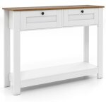 Console en bois avec 2 tiroirs et etageres blanche