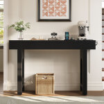 Console d?entr�e 120 cm, 2 tiroirs, prises usb / type - c, style scandinave, noir