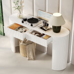 Console d?entr�e 120x33x76 cm avec 2 tiroirs invisibles, pieds r�glables, design cannel�, mdf blanc