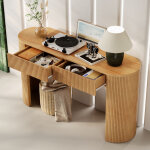 Console d?entr�e 120x33x76 cm avec 2 tiroirs invisibles, pieds r�glables, design cannel�, mdf naturel ...