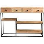 Console industrielle avec rangements 4 tiroirs en bois massif et m�tal noir l115 cm grenelle