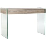 Console meuble console en mdf temp�r� naturel et verre tremp� - longueur 120 x profondeur 40 x hauteur ...