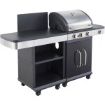 Cook'in garden ? barbecue � gaz 3 br�leurs inox 11, 5 kw ? desserte avec roues multidirectionnelles ? ...