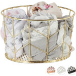 Corbeille fil de fer, panier m�tal, pot rangement v�tement accessoires, cosm�tiques, ? 22 cm, dor� - ...