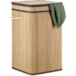 Corbeille  linge pliable, bambou, avec anse, 70 litres, couvercle, hxlxp 63 x 36 x 36 cm, nature - relaxdays ...