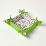 Corbeille � pain carr� - tissu fleurs et vert uni r�versible - homescapes