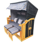 Corbeille de plage mer baltique xxl 3 personnes 160 cm de large en osier raye brun et bleu inclinaison ...