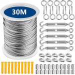 Corde en acier inoxydable 30m ? c�ble m�tallique pour �tendoir � linge ext�rieur ? r�sistant aux intemp�ries ...