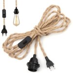 Cordon de lustre en corde de chanvre de 4, 5 m avec douille e27 et c�ble d'ampoule pour suspension diy, ...