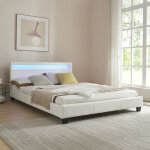 Lit capitonn� � led paris 140 x 200 cm blanc corium