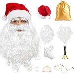 Costume de p�re no�l pour homme et femme, perruque de p�re no�l, barbe, bonnet, gants, sac de p�re no�l, ...