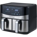Costway air fryer double panier 8l, friteuse avec 2 tiroirs, 10 programmes, combinaison synchronis�e, ...