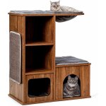 Arbre à chat en bois avec 3 etagères, griffoirs et coussins, niche, centre d'activités charge 20kg pour ... Arbre à chat en bois avec 3 etagères, griffoirs et coussins, niche, centre d'activités charge 20kg pour ...