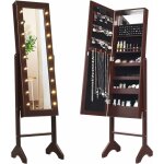 Armoire à bijoux sur pied avec 18 led, angle réglable, doublure en velours doux 35 × 31, 5 x 145 cm (marron) ... Armoire à bijoux sur pied avec 18 led, angle réglable, doublure en velours doux 35 × 31, 5 x 145 cm (marron) ...