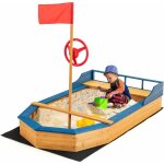 Costway bac � sable en bois de sapin en forme de navire, bo�te � sable pour enfant avec gouvernail & ...