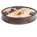 Costway - bac  sable enfant rond 120x120x21 cm en plastique avec couvercle etanche bche intgre siges ...