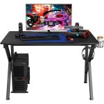 Costway - bureau gamer table informatique 115 x 75 x 76 cm avec porte - gobelet stable k cadre en acier ...