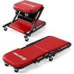 Costway chariot de visite pliable, tabouret d'atelier convertible avec si�ge rembourr� & 6 roulettes, ...