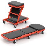 Costway chariot de visite pliable, tabouret d'atelier convertible avec si�ge rembourr� 6 roulettes, planche ...