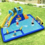 Chteau gonflable 6 en 1 avec escalade toboggan  jet d'eau grande piscine cadre de football / basket ...