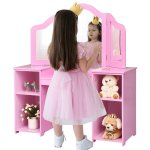 Costway coiffeuse pour enfants 2 en 1 avec miroir amovible, bureau enfant avec 4 tagres de style princesse ...
