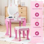 Costway - coiffeuse pour enfant table de maquillage avec tabouret, miroir d�tachable et 1 tiroir de rangement ...