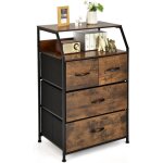 Costway - commode chambre 4 tiroirs avec 2 �tag�res, commode chambre adulte, chiffonnier 4 tiroirs en ...