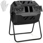 Costway composteur de jardin portable 160 l en pp avec double chambre rotatif 2 portes coulissantes 2 ...