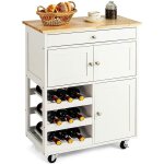 Costway ? desserte de cuisine en bois d'h�v�a et mdf ? 3 niveaux de rangement avec porte - bouteilles ...