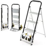 Costway diable pliable et �chelle 2 en 1, escabeau en aluminium � 3 marches avec p�dales antid�rapantes, ...
