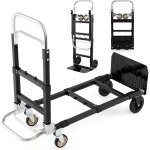 Costway diable pliant en m�tal 3 en 1 avec 4 roues, chariot de transport robuste avec poign�e r�tractable ...