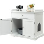 Enceinte de bac � liti�re pour chat, meubles de toilette cach�s pour chat avec tiroir et 2 portes, table ...