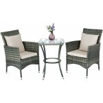 Costway - ensemble salon de jardin 1 table et 2 chaises r�sie tress�e cadre en m�tal avec 2 coussins ...