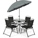 Ensemble salon de jardin 6 pcs, 4 chaises pliantes table basse en verre et parasol, pour terrasse, piscine, ... Ensemble salon de jardin 6 pcs, 4 chaises pliantes table basse en verre et parasol, pour terrasse, piscine, ...