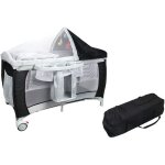 Costway lit b�b� parapluie pour voyage avec matelas noir 120 x 60 x 76 cm 2 etages moustiquaire + 3jouets ...
