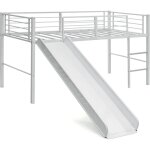 Costway lit mezzanine 198 x 96 cm en mtal avec 4 garde - corps de scurit, echelle  2 marches et toboggan ...