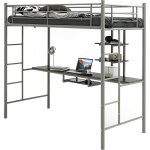 Costway lit mezzanine en m�tal avec bureau, 90 x 190 cm, avec 2 etag�res, 2 �chelles, garde - corps sur ...