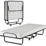 Costway ? lit pliant avec matelas mousse m�moire 10 cm ? cadre m�tal u ? 4 roues pivotantes ? dimensions ...