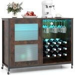 Costway meuble bar � vin avec lumi�re led, buffet de cuisine pour 42 bouteilles, placard avec �tag�res ...