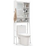 Costway - meuble wc au - dessus de toilettes avec porte vitr�e coulissante, meuble de rangement cadre ...
