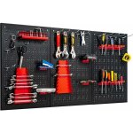 Relaxdays Panneau d’outils en 3 pièces noir-rouge en métal avec 17 supports perforé de 60x39 cm Hxl 