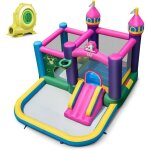 Costway structure gonflable avec gonfleur 680w piscine � eclaboussures maison lat�rale toboggan aquatique ...